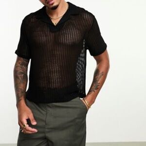 Cropped mesh polo shirt